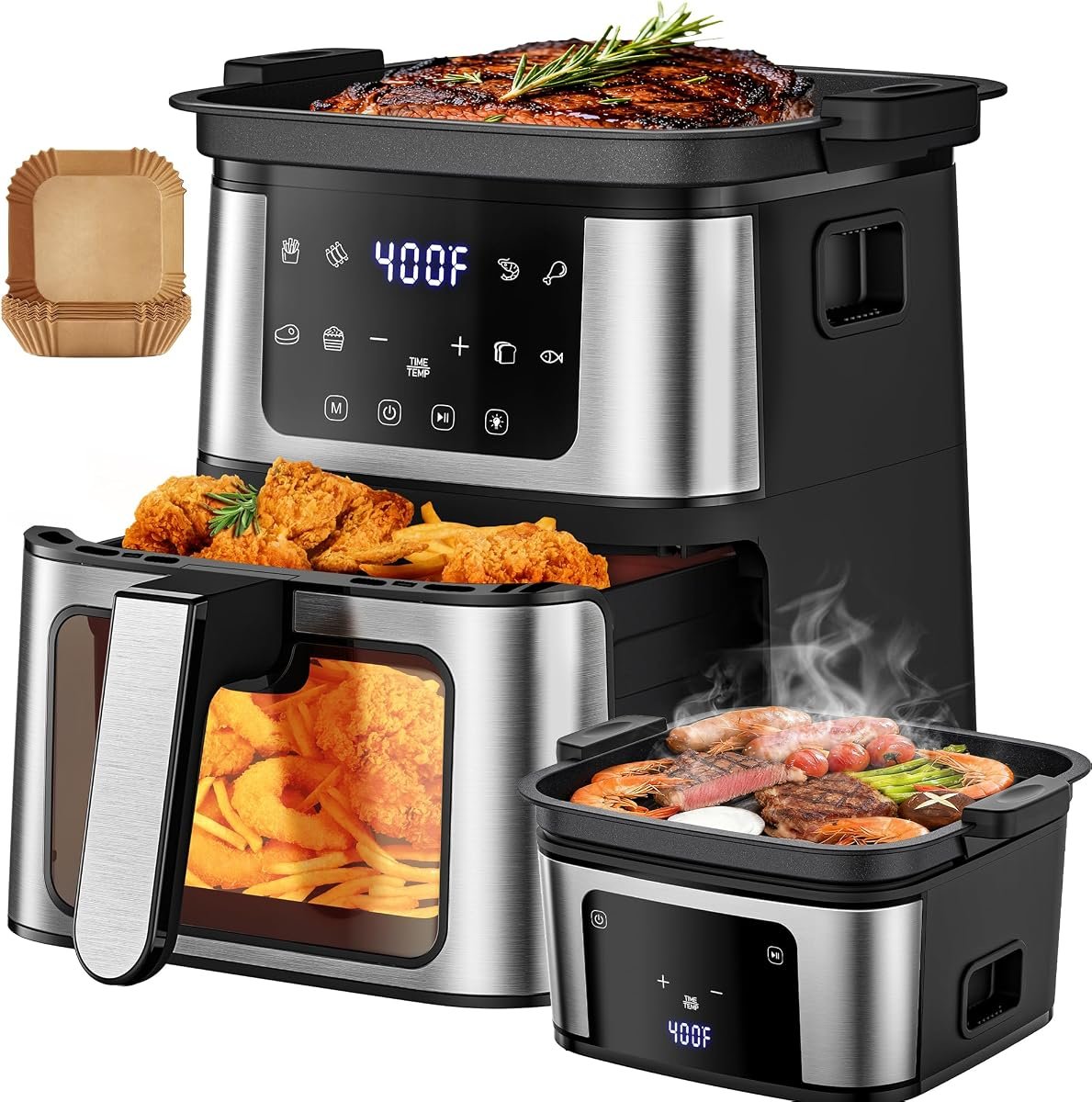 2-in-1 Air Fryer Grill Combo, 7.5 QT Capacity