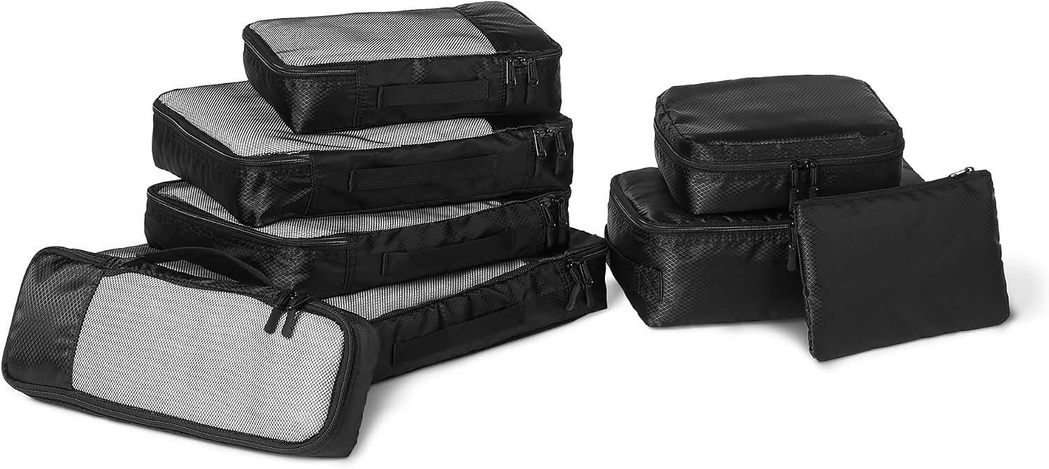 Amazon Essentials 8-Piece Packing Cubes Travel Accessories Set