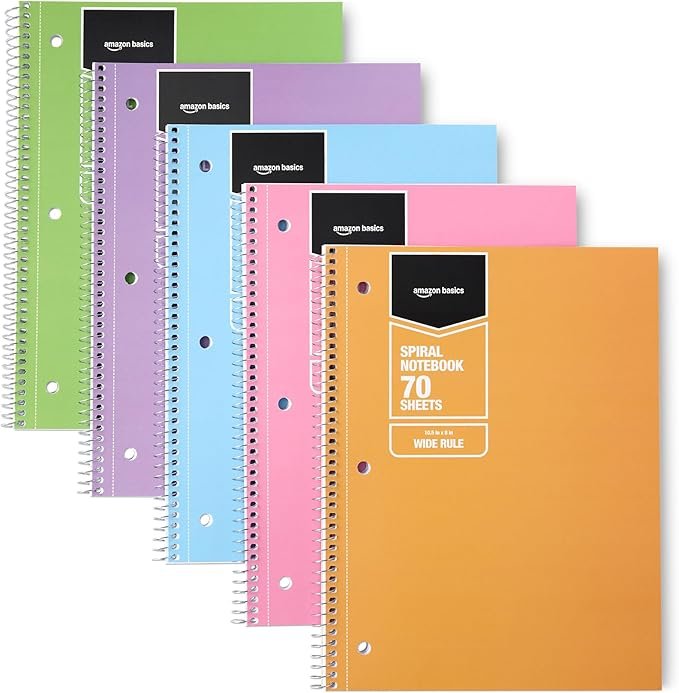 Amazon Basics Wide Ruled Spiral Notebooks 5 Pack