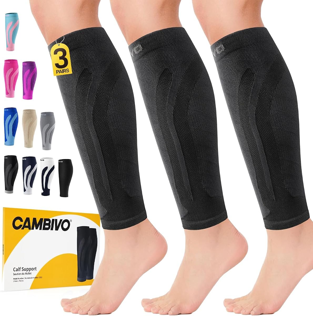 CAMBIVO Calf Compression Sleeve, 3 Pairs
