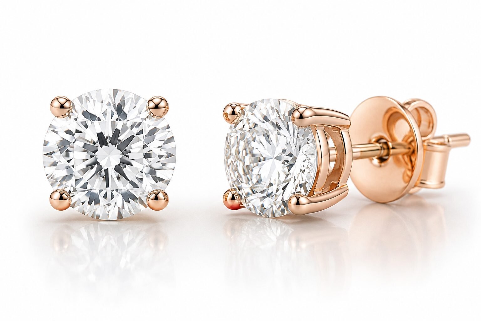 Certified 1 cttw Round Cut Natural Diamond Studs, 14K Rose Gold