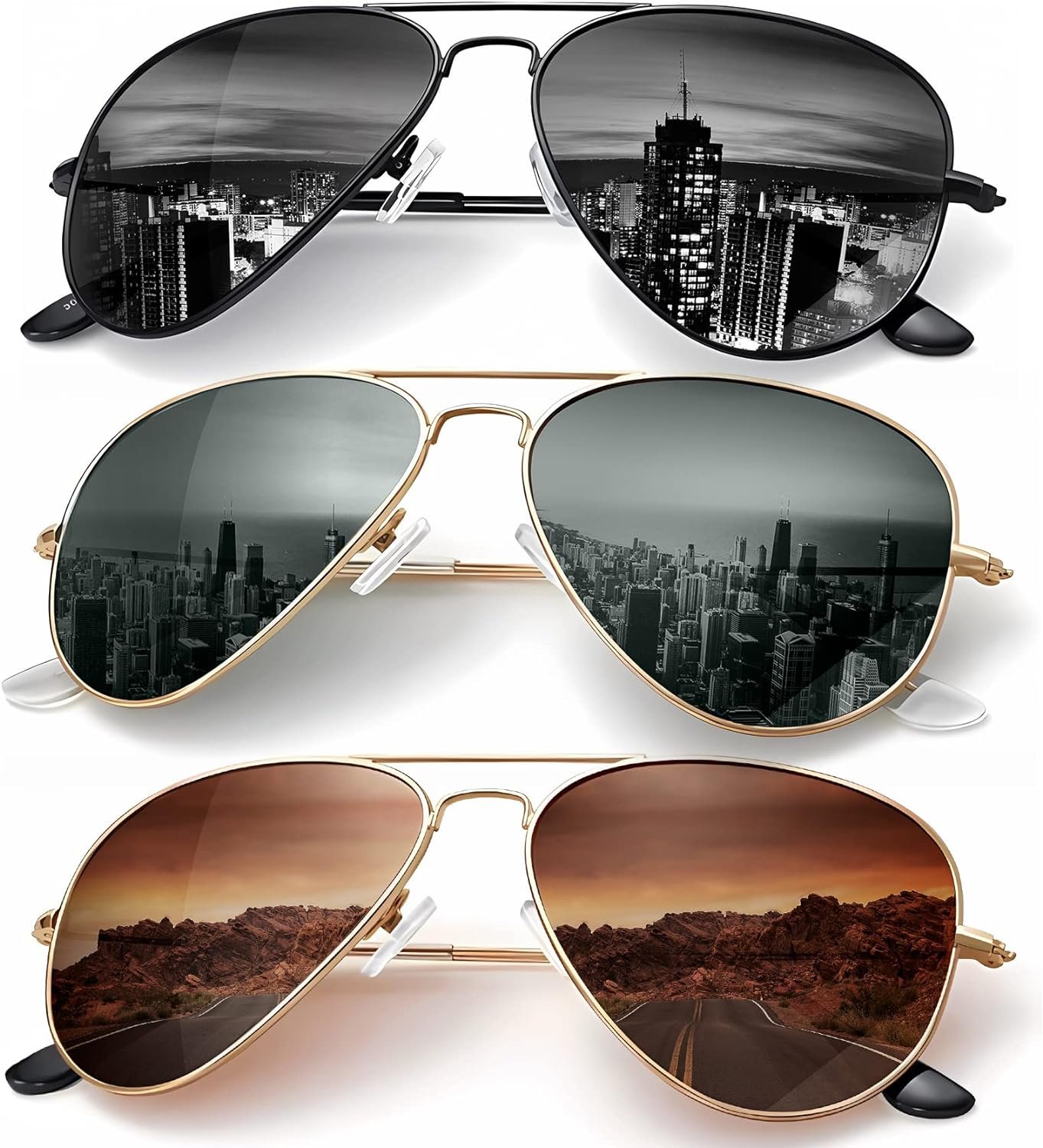 KALIYADI Classic Aviator Sunglasses 3-Pack