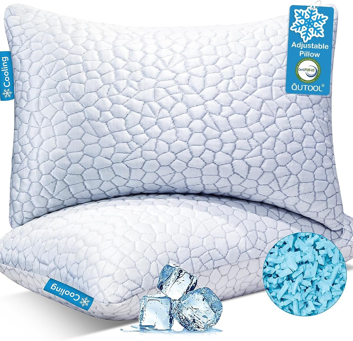 QUTOOL Cooling Pillow Set of 2, Shredded Memory Foam