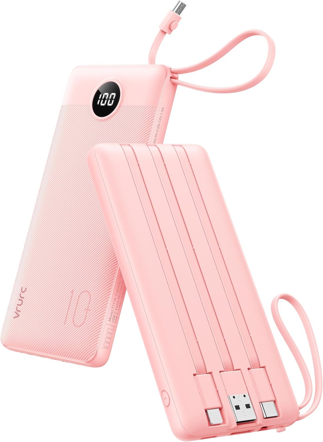VRURC Slim Power Bank Built-in 4 Cables