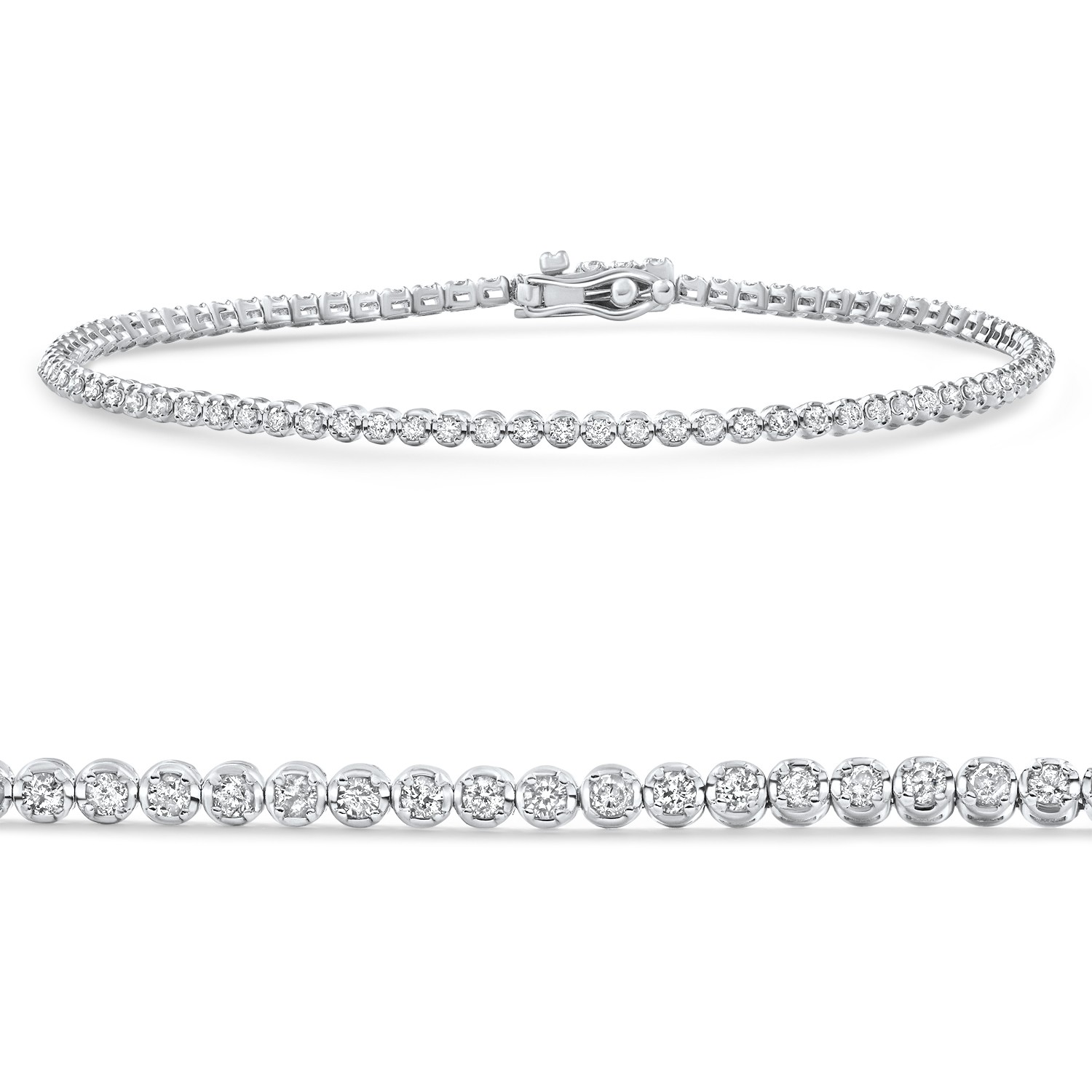 14k White Gold 1Ct TW Natural Diamond Thin Tennis Line Bracelet, 7"