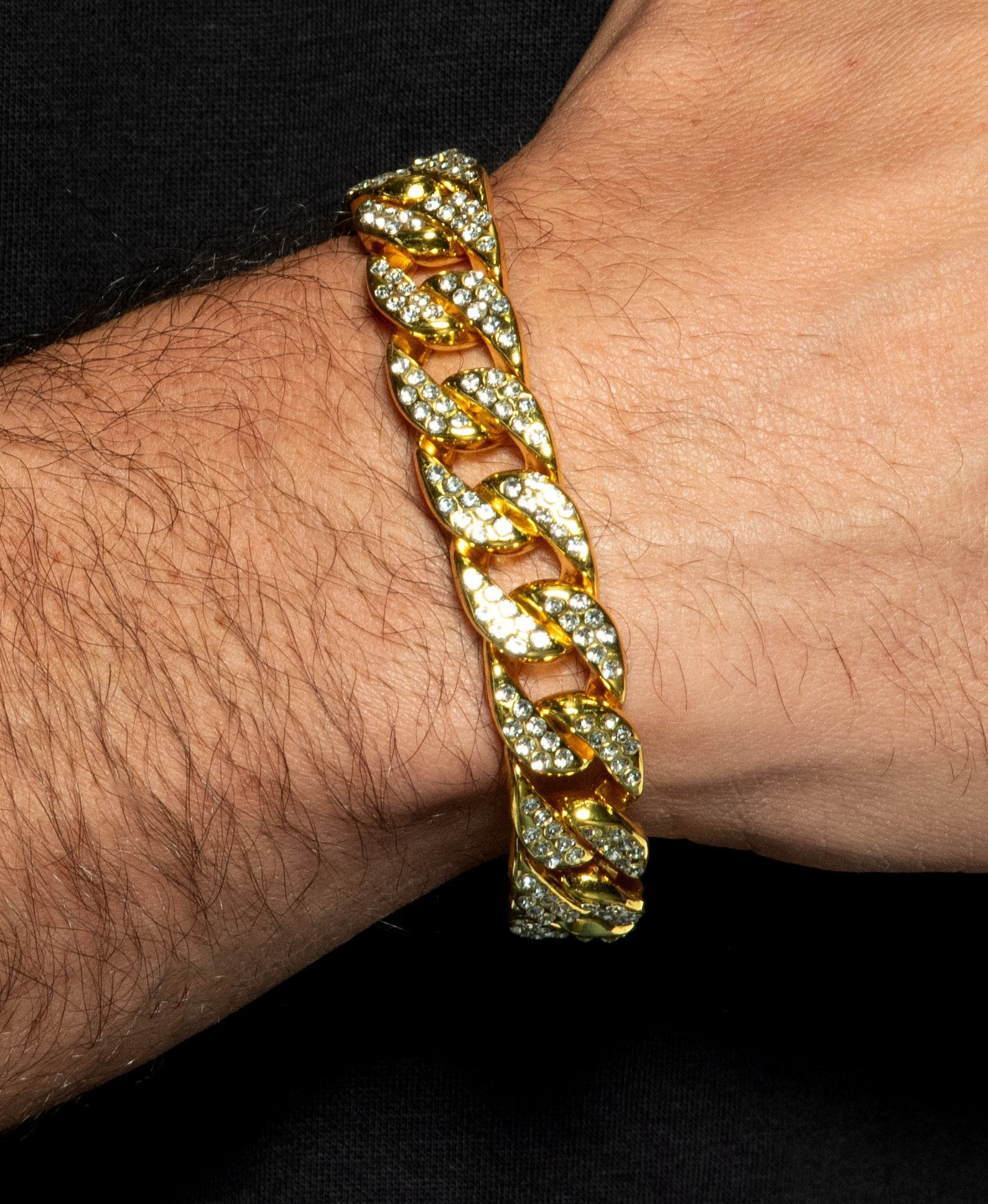 Gold Cuban link bracelet with faux gemstones