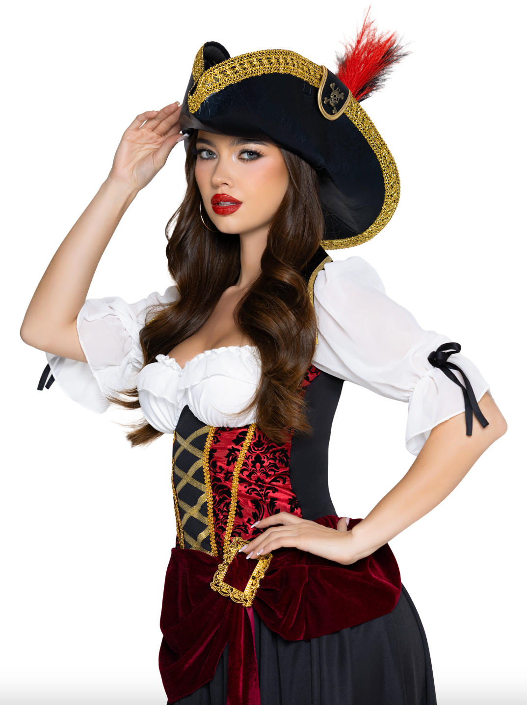 Pirate hat with skull accent and faux feather detail