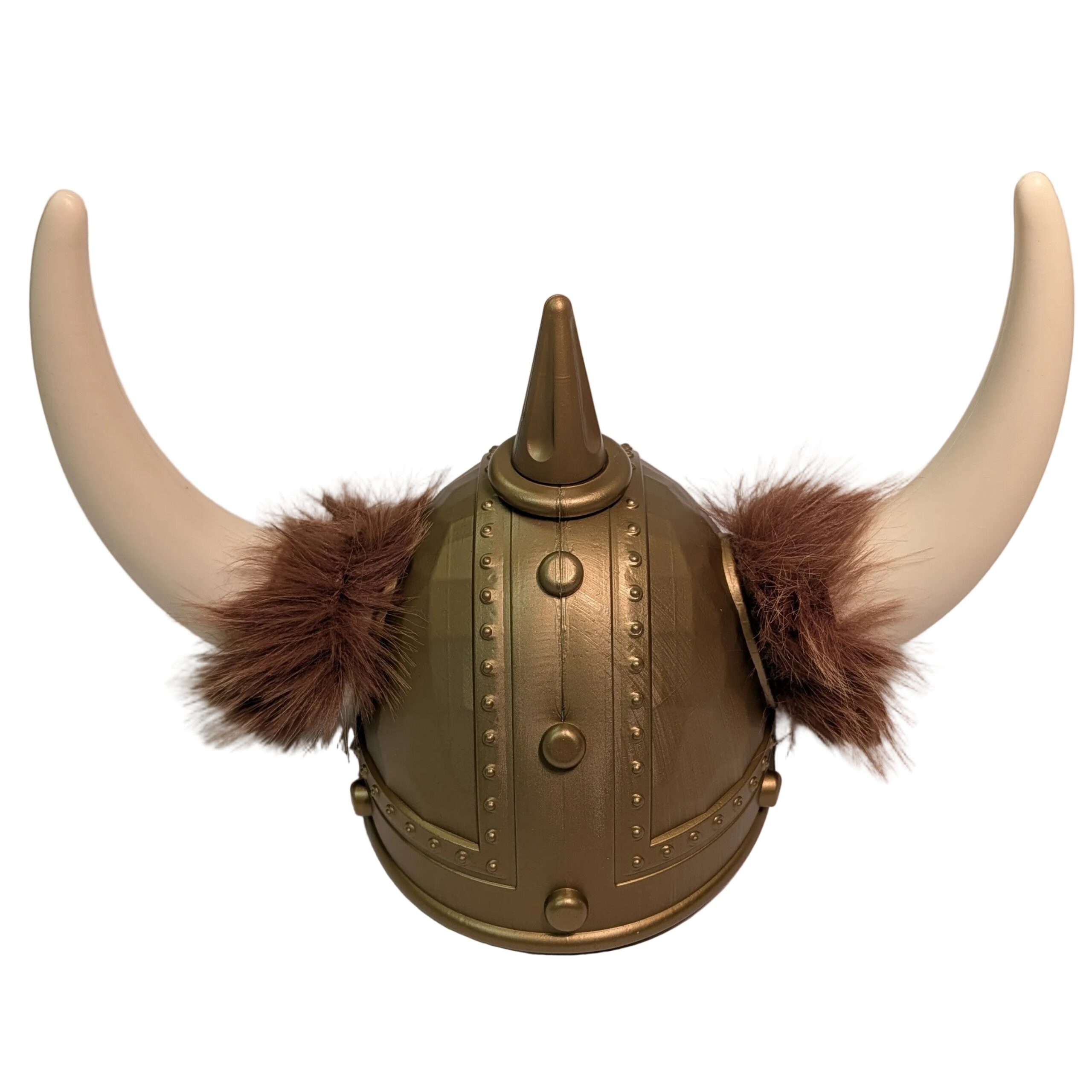 Plastic Viking helmet with horns and fur trim