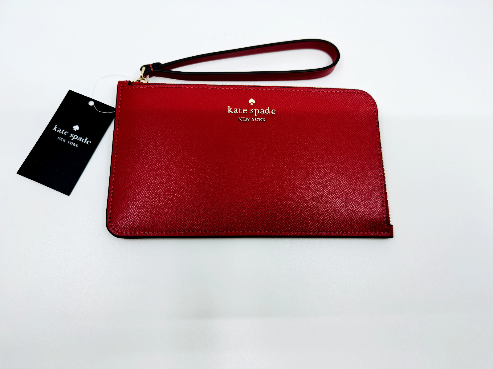 Kate Spade Lucy red Saffiano leather L-zip wristlet wallet