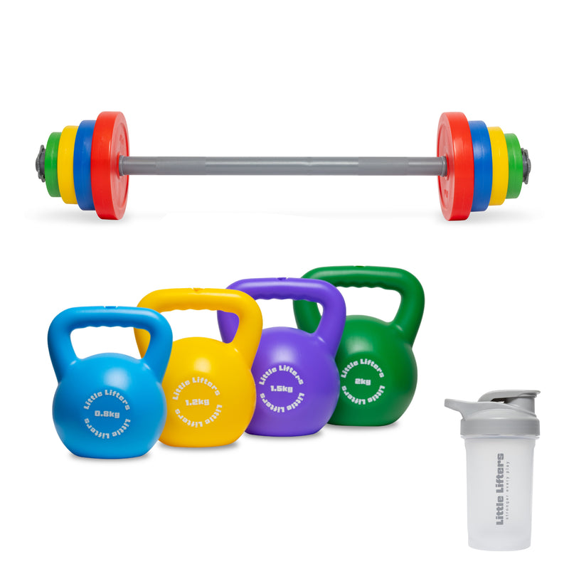 Little Lifters kids toy kettlebell and weights set