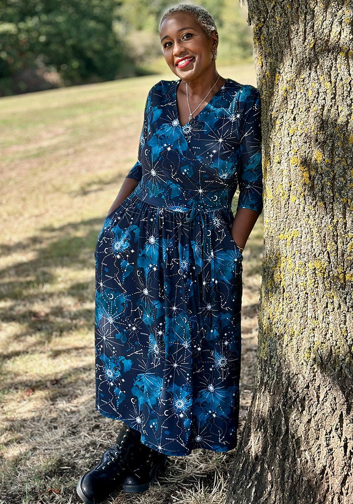 Popsy Clothing Aderyn celestial map print midi dress