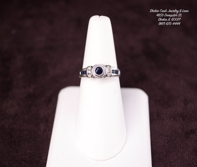 14kt White Gold Blue Sapphire & Diamond Ring